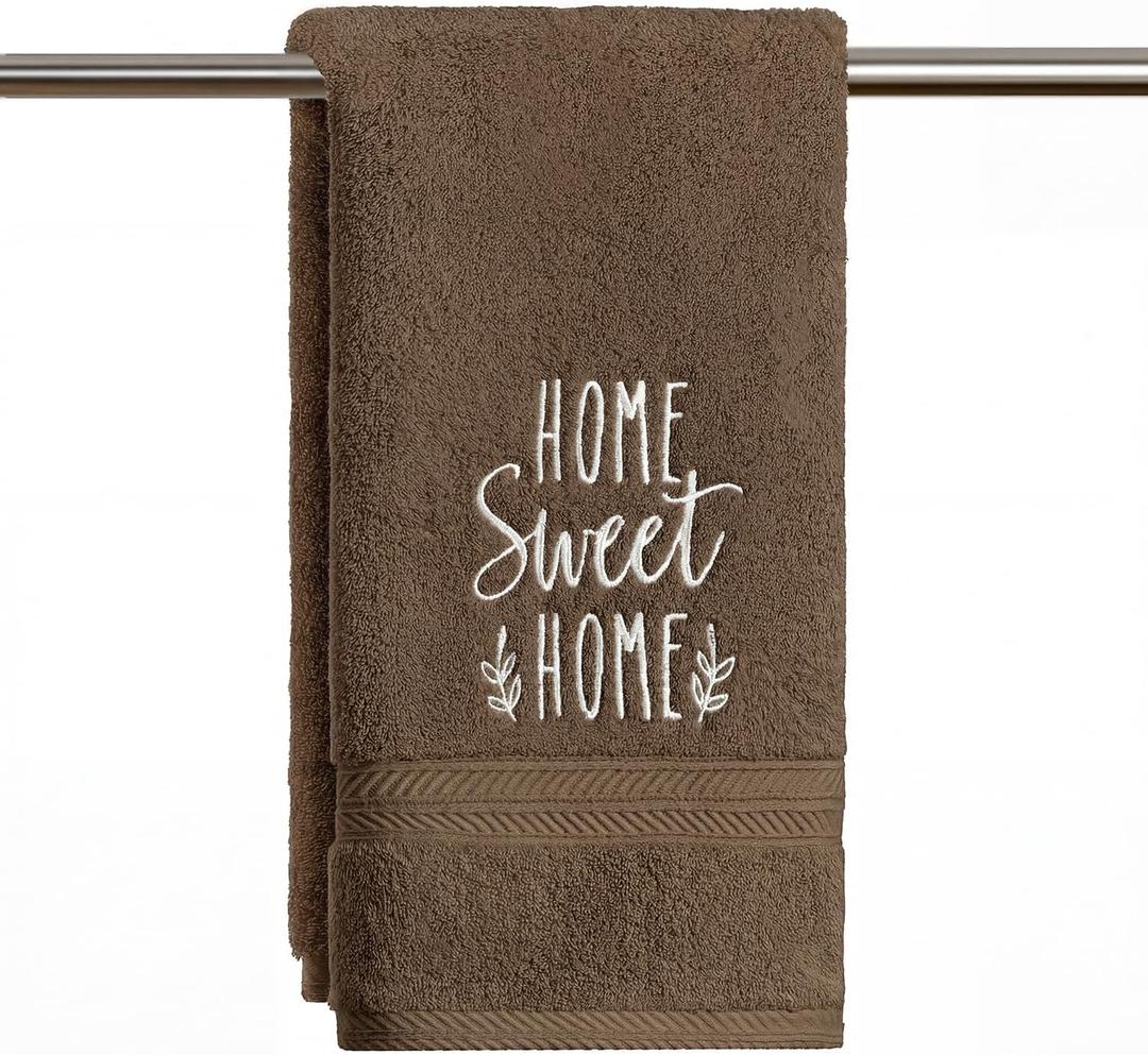 Artoid Mode 1 Pc Brown Home Sweet Home Embroidered Hand Towels for Bathroom, 100% Cotton Soft Absorbent Farmhouse Decor Towels, 13.7 x 29.5 Inch
