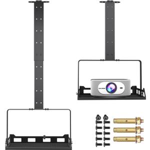 Salange 3-in-1 Projector Mount, Adjustable Height Ceiling/Wall Mount with Tray, Heavy-Duty Stand w Cable Management, Holds Up to 22 lbs, Ideal for Home Theater and Office (Black)