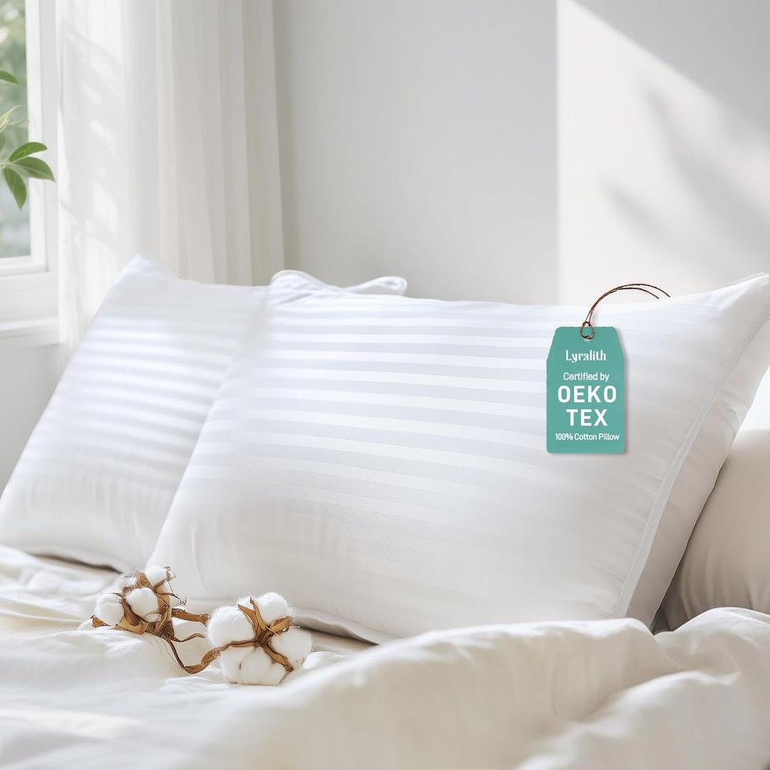 Hypoallergenic Cotton Cover with Soft Down Alternative Pillows, Standard/Queen Size Set of 2, Luxury Hotel Quality, Ideal for Side, Back and Stomach Sleepers, Oeko-TEX Certified