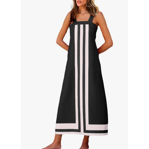Fiona Jolin Womens Summer Maxi Dress Boho Striped Shoulder Strap Long Sundress Beach Cover Up Dress XS