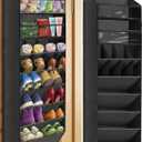 Over The Door Shoe Storage Organizer, 8 Tiers Hanging Shoe Rack Behind Door Shoe Holder with 6 Large Deep Pockets 8 Small Pockets, Narrow Shoe Rack for Closet Bedroom Bathroom Nursery RV Dorm, Black