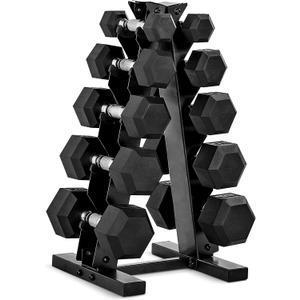 CAP Barbell Rubber Coated Hex Dumbbell Set with Storage Rack | 100210 lb Options, Space-Saving Vertical Compact Storage for Home Gym Strength Training
