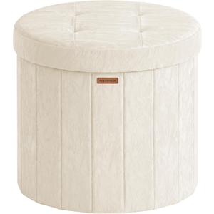 SONGMICS Storage Ottoman Round PU Vanity Stool, 18.5 x 18.5 x 17.7 Inch
