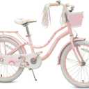 Princess Style Girls Bike with Basket for 2-13 Years Old Kids and Toddlers, 12 14 16 18 Inch Bicycle for Children with Training Wheels and Streamers, 20 Inch with Kickstand, Multiple Colors (Pink)