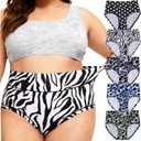 Womens Underwear Plus Size XL-5XL Ladies Panties Floral Mid High Waist Briefs Undies for Woman 5-Pack Panty (XXXL)