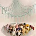 Stuffed Animal Hammock-Large Stuffed Animal Net For Toys Corner-Hanging Stuff Animal Toy Storage Organizer For Plush Plushie Display Light Blue Girl Room Bedroom Boho Nursery Decor Toy Storage (LightBlue)