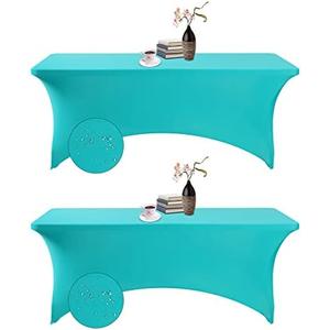 eccwai 2Pack Spandex Waterproof Rectangular Tablecloths, 6FT, Turquoise, Stretchable, Stain Resistant, All-Season, Party, Wedding, Banquet, Events