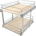 2 Tier Pull Out Cabinet Organizer 18" W X 22" D, Slide Out Drawers For Kitchen Cabinets, Pull Out Drawers For Cabinets Capacity Heavy Duty Caddy, Cabinet Pullout Shelves Wood Chrome, Pantry Storage