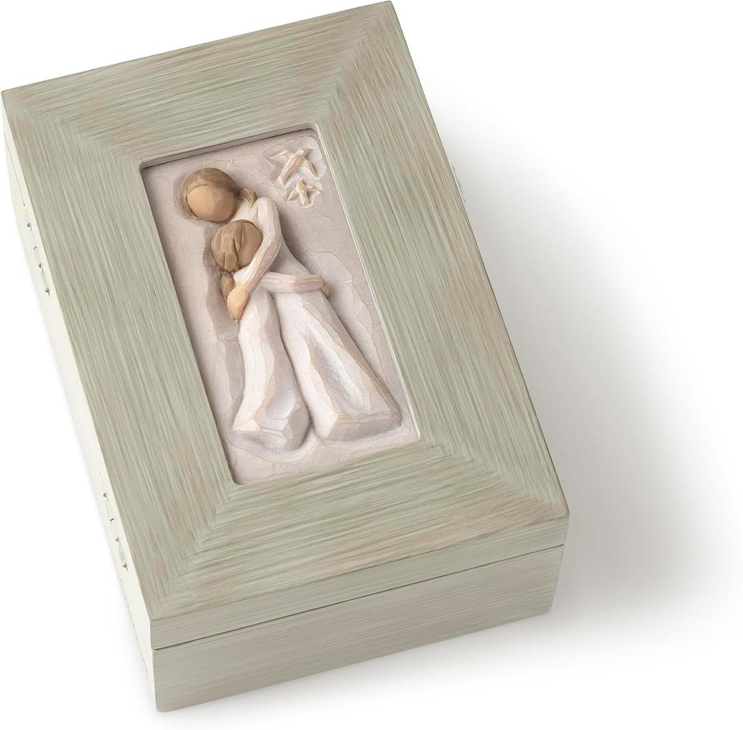 Willow Tree Mother and Daughter, Protect and cherish, give wings to fly, A Message of Family Love and Support, Wood Box to hold Jewelry and Keepsakes, Sculpted Hand-Painted Memory Box