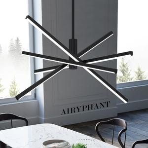 Black LED Chandelier for Dining Room, 27.76in Dimmable 4-Lights Modern Ceiling Pendant Light Fixture for Kitchen Living Room Entry Foyer 3000K/4000K/5000K 24W
