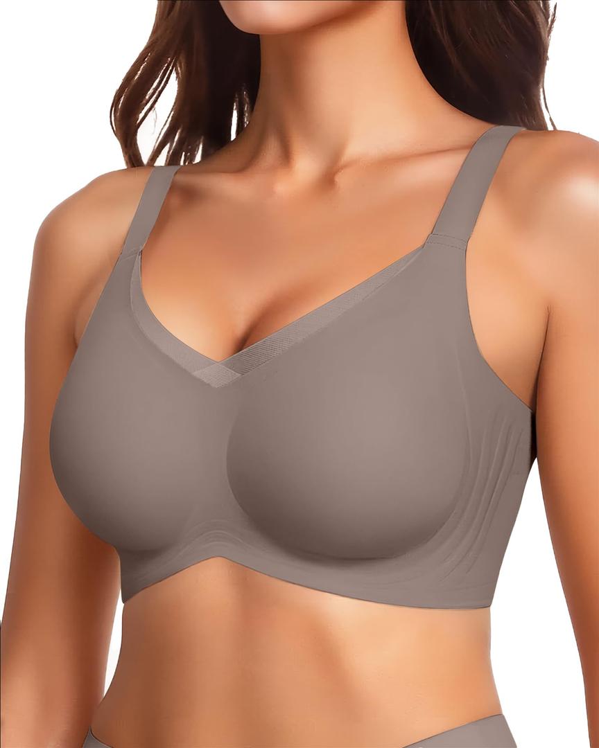 2 x VRVOCIE Wireless Bras for Women No Underwire Crossover V Mesh Seamless Supportive Bralettes Full Coverage Everyday Bra, Grey Small (Brown)