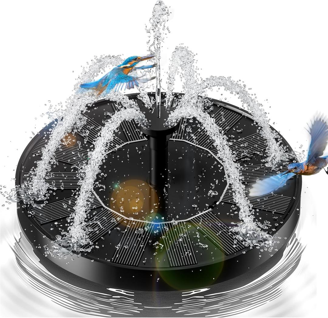 2.5W Solar Bird Bath Fountains Upgraded Solar Pond Fountain with 6 Nozzles,Solar Fountain for Bird Bath, Pond, Garden Decor (Black)