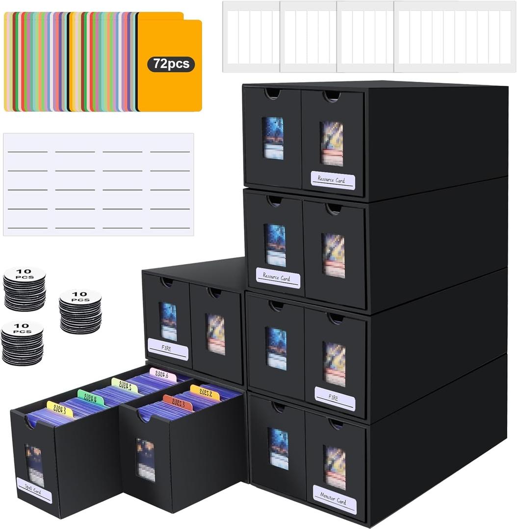 11000+ Card Storage Box, 2000+ Toploader Card Storage Box for Commander Display,with 72 Dividers, Labels & Tapes,Fit for TCG, PTCG, MTG