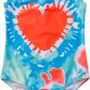 LIZENS Girls' One Piece Swimsuit Stylish Swimwear for Kids Red Bathing Suit with Love Print (4-5T, Multicolor)