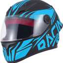 Kids Full Face Motorcycle Helmet, Child Go-Kart Dirtbike ATV Motocross 4-Wheeler Street Racing Offroad Motorbike Helmet, DOT Approved (Stripe Blue, Large)