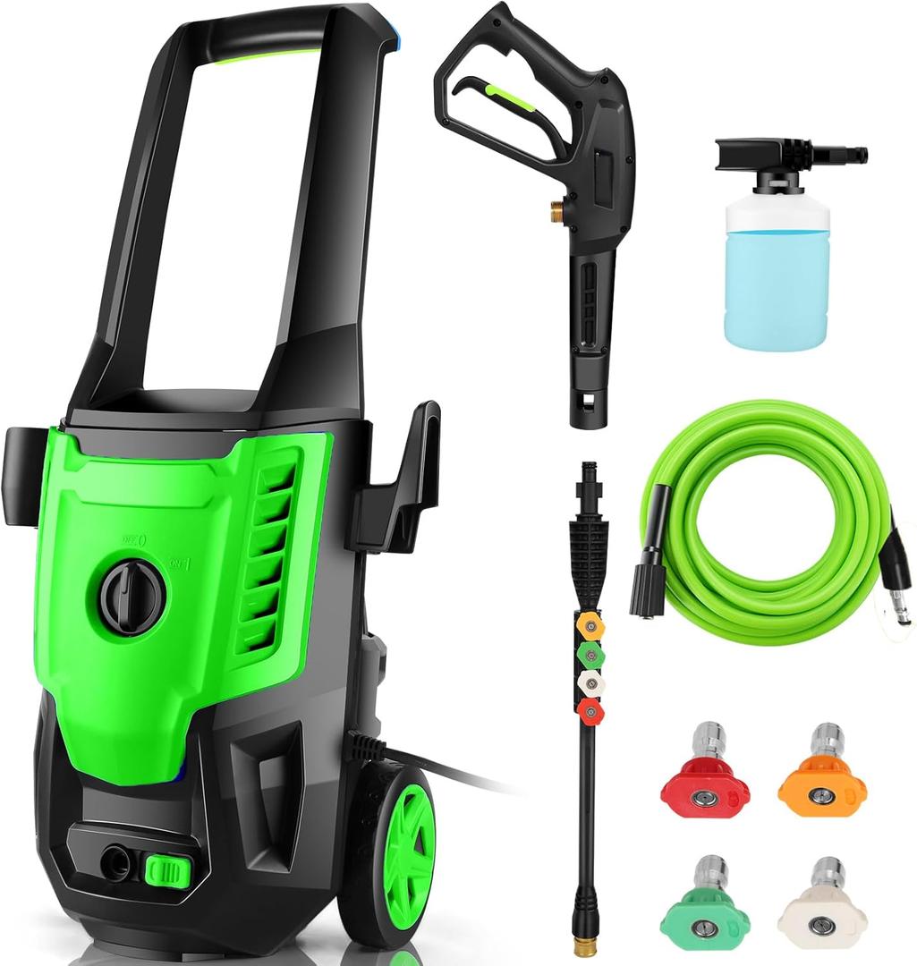 Pressure Cleaner 5000 PSI 4.0GPM Portable Power Cleaner with 4 QC Nozzles, 500ML Foam Cannon for Cars/Fences/Driveways/Home/Patios Cleaning, Green