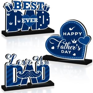 3pcs Fathers Day Decorations Table Centerpiece Happy Fathers Day Decorations Wooden Table Sign Best Dad Ever I Love Dad Wood Tiered Tray Decor for Father's Day Party Supplies