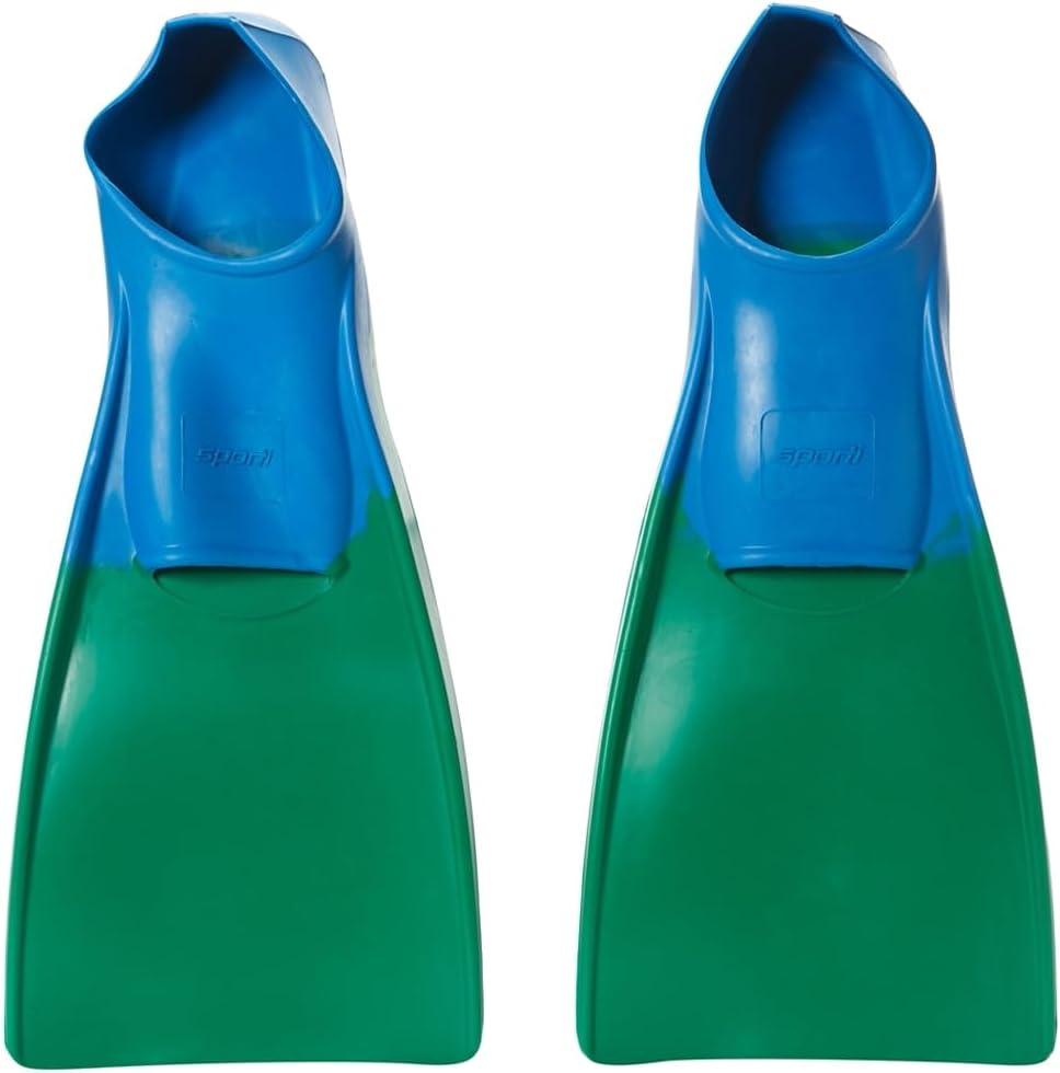 Sporti Adult-Kids Swim Fins for Pool Lap Swimming - Long Floating Fins for Swimming & Snorkeling - Swim Flippers for Training,  M 11-12 / W 12-13 (Green Blue)