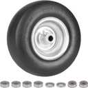 11x4.00-5 Flat Free Solid Smooth Lawn Mower Tires on Wheel w/Silvery Steel Rim Fits Universal Zero-Turn Lawn Mowers -3.4"-4"-4.5"-5" Centered Hub,Bore ID: 3/4" or 5/8" with Adjustment Spacers