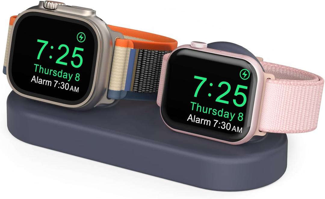 Delidigi Dual Charger Stand Holder Compatible with Apple Watch Ultra 3/2/1, SE 3/2/1, Series 11 10 9 8 7 6 5 4 3 2 1 (49/46/45/44/42/41/40/38mm) Silicone Double iWatch Charging Stand (Midnight Blue)