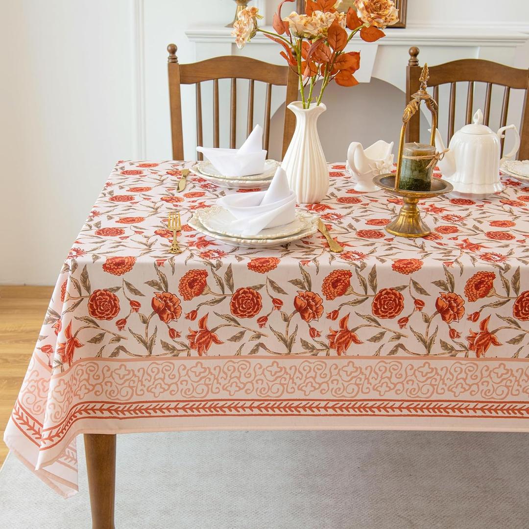 Red Floral Waterproof Tablecloth Valentine's Day Home Decor, Elegant Floral Design, Stain Resistant, Perfect for Dining & Kitchen, W60 x L120