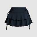 Women's Drawstring Bow Side Mini Skirts Tiered Layer Ruffle Elastic Waist Y2K Coquette Short Skirts (Black, L)