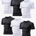TELALEO 6 Pack Men's Compression Shirt Short Sleeve Athletic Baselayer Sports T Shirts Workout Tops for Men Black White