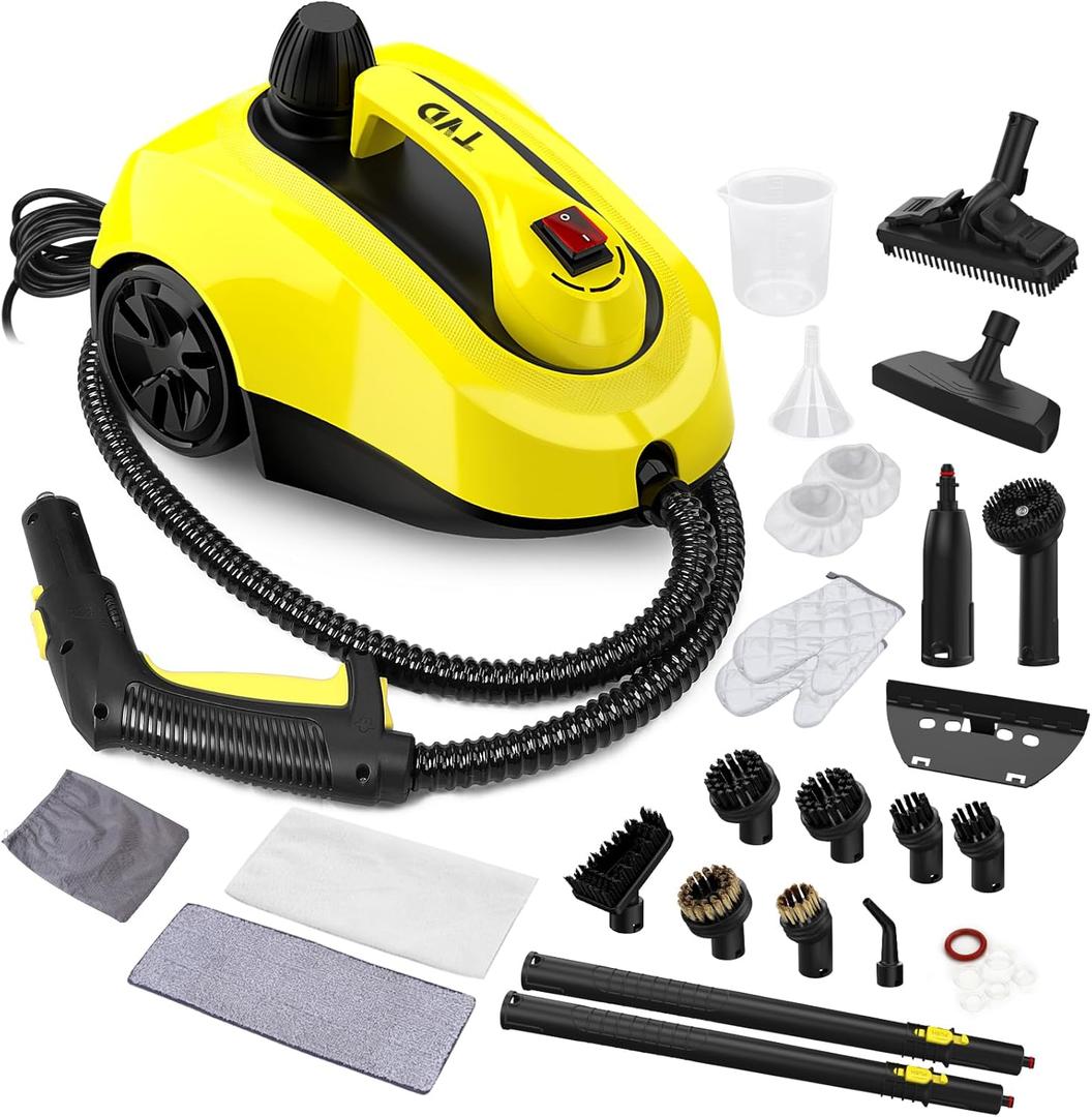 TVD Steam Cleaner, Heavy Duty Canister Steamer with 26 Accessories, Steam Mop with 5M Extra-Long Power Cord for Home Floor Cleaning, Grout, Car Detailing,Upholstery (Light Yellow)