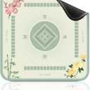 Zen Floral Mahjong Mat 32.4x32.4 Inch - Light Green American Mahjong Table Mat with Cherry Blossom Bamboo Chrysanthemum Artwork, Anti-Slip Rubber Waterproof Foldable Gaming Pad