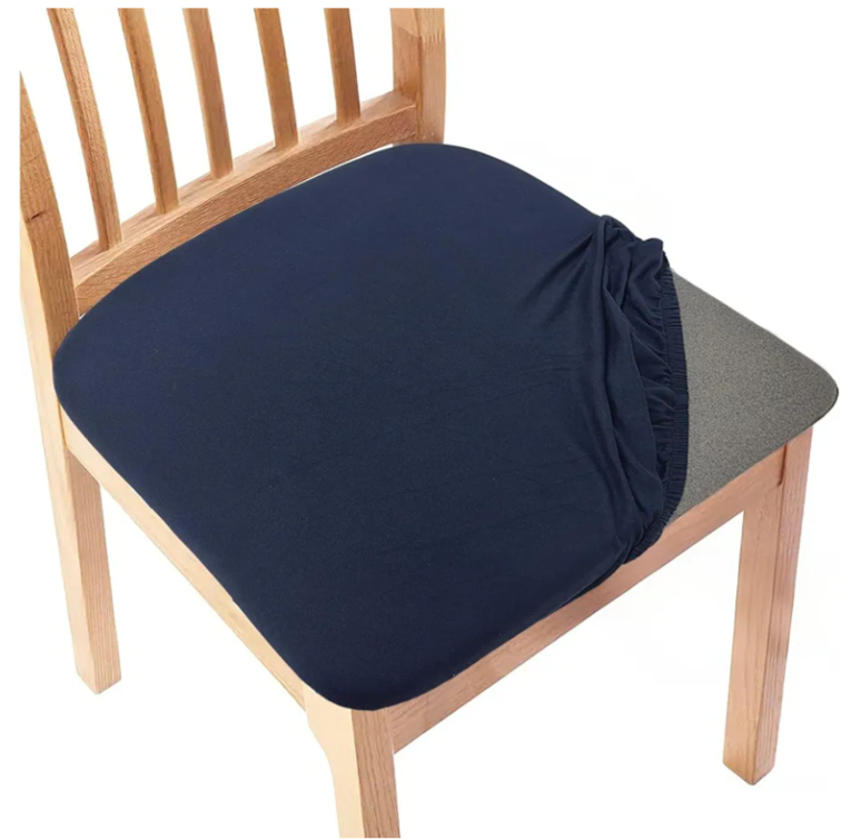 Gute Chair Seat Covers, Dining Room Chair Seat Covers with Ties, Stretch Solid Chair Covers Protectors for Dining Room Kitchen Chairs (4 Pcs, Navy Blue