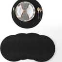 Set of 4 Round Placemat 15 Inch Soft Linen eco-Friendly Fabric Handcrafted Machine Washable Indoor & Outdoor Tablemat Black