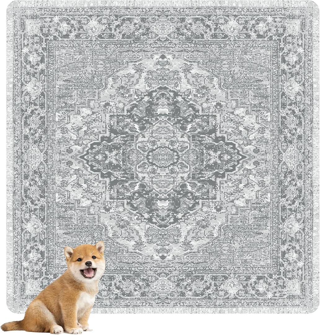 nunubaby Washable Pee Pads for Dogs, Stylish, Non-Slip and Leak-Proof Pee Pads. Reusable Potty Pads for Dogs for Crates and Floors.(Gray/Geo, 54" x54" ) (54x54 Inch (Pack of 2))