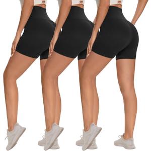 Syrinx 3 Pack Biker Shorts for Women 8"/5" High Waisted Tummy Control Workout Yoga Running Athletic Shorts