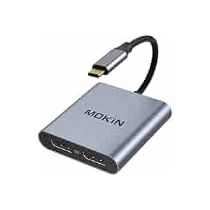 USB C to Dual DisplayPort Adapter Splitter,USB C to Dual 4K@60Hz Displayport Monitor Converter, Single 8K@30HZ USB C to DP Hub for Dell XPS 13 15, Lenovo Yoga, Sumsung, Chromebook, HP 