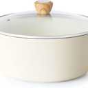 SENSARTE Ceramic Nonstick Stock Pot with Lid, 6.6 QT Soup Pot Casserole Pot, Non-toxic Healthy Pasta Pot, Large Cooking Pot Stew Pot, Induction Compatible, PFOA PFAS PTFE Free, White