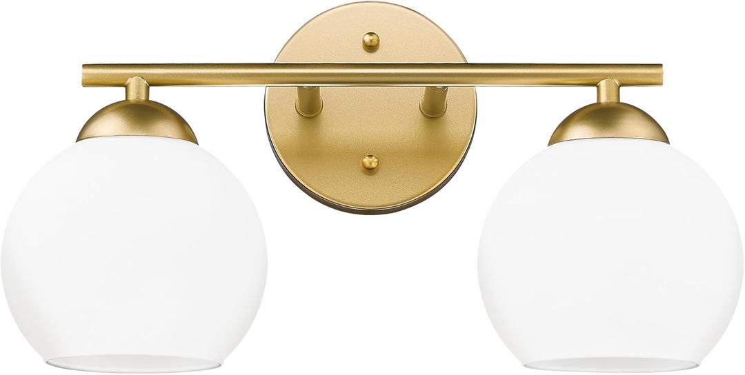 Emak 2-Light Gold Bathroom Light Fixtures, Modern Globe Vanity Lights with Milk Glass Shade for Bathroom, VL114-GD-ML-2