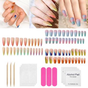 72Pcs Press on Nails Long Stiletto Fake Nails Glossy Glue on Nails Medium Length Acrylic Nails Full Cover Stick on Nails Reusable Acrylic Artificial Nails Glue on Nails for Women