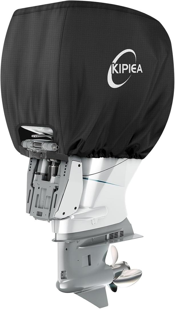 Kipiea Outboard Motor Cover 1300D Heavy Duty Waterproof, Anti UV, No Tears & No Fading, Boat Motor Cover Fit for Motor 250-350 Hp (124" Circumference x 32" Height) Black