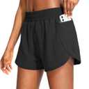 Soothfeel Womens Running Shorts with Zipper Pockets High Waisted Athletic Gym Workout Shorts for Women with Liner (Medium, Black)