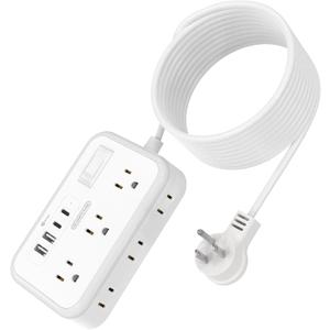 Extension Cord 15 ft, Surge Protector Power Strip with 6 Outlets 4 USB Charger(2 USB C Port), Flat Plug Outlet Extender, 1080 Joules Protection for Indoor, Home, Office Supplies, Dorm Room Essentials (White)