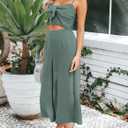 Women's Summer Spaghetti Straps V Neck Cutout High Waist Wide leg Jumpsuits Rompers with Pockets, Grey Blue L