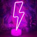 Lightning Bolt Neon Sign Purple With Base for Bedroom, USB/Battery Thunder Lamp Night Light, LED Shaped Decor for Desk Table Game Room Man Cave