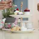 uxcell 2 Sets 2-Tier Cupcake Stand Holder, Round Tiered Serving Tray Stainless Steel Cup Cake Stand for Dessert Fruit Table Birthday Party Decoration Display, Silver