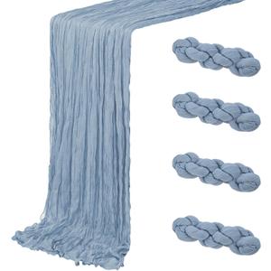 4 Pack Dusty Blue Cheesecloth Table Runner 20 x 120 inch Gauze Table Runners 10 FT Long,Semi Sheer Boho Cheese Cloth Fabric Table Runner Bulk for Wedding,Party,Baby Shower,Bridal Shower Decoration