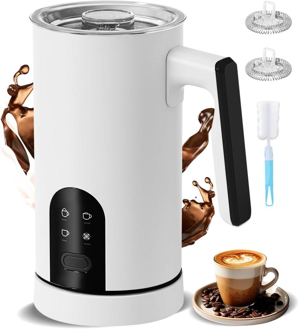Electric Milk Frother, 4-in-1 Automatic Milk Steamer & Foamer 11.8oz/350ml, Automatic Hot and Cold Foam Maker and Milk Warmer for Latte, Cappuccino, Matcha, Hot Chocolate (White)