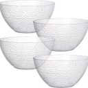 Suwimut 4 Pack Clear Plastic Serving Bowls, 135 OZ Large Round Plastic Bowls, 10 Inch Disposable Reusable Salad Mixing Bowl Buffet Containers for Catering, Party, Salad, Fruit, Chips, Popcorn, Snack