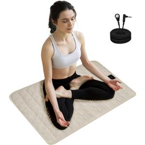 Grounding Mat for Feet 24"x35", Grounding Pad Anti-Slip Mat, Grounding Blanket Soft Cotton & Silver Fiber, Grounding Sheet for Enhanced Sleep, Stress Relief (Cream) (Small)