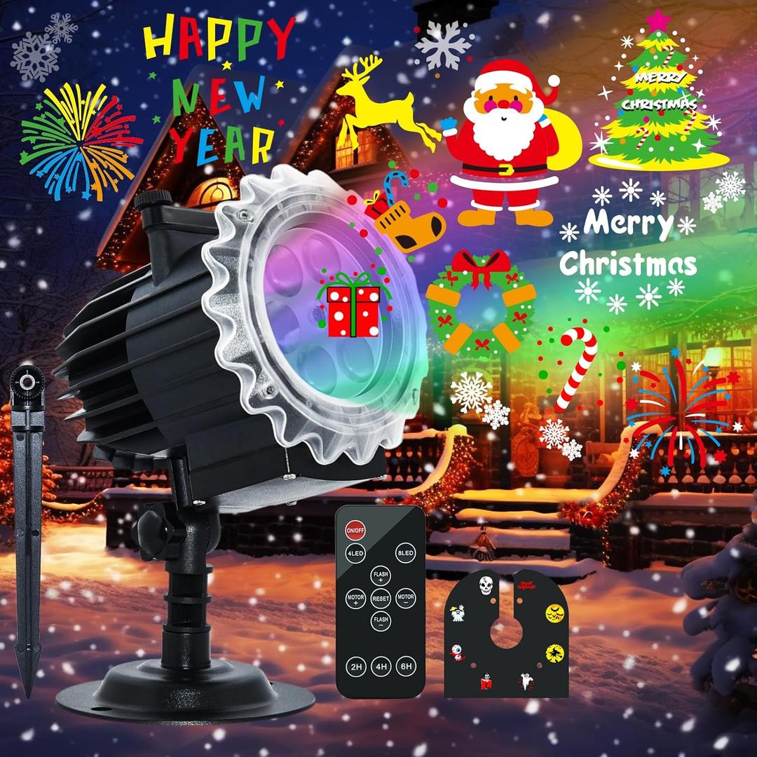 Christmas Decoration, MOSSNDAR Christmas Projector Light Outdoor 96 HD Patterns, Holiday Projector Light with Remote Control, Waterproof Landscape Lamp Projector for Garden Patio Party New Year Xmas Gift