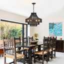 20" Black Wood Beaded Rattan Chandelier Boho Hand Woven Pendant Light for Dining Living Room Kitchen Bedroom, UL Listed