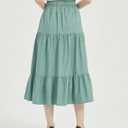 Tronjori Womens A Line Long Midi Denim Skirt Tired Layers with Drawstring | High Waist Skirt ,Elastic Waistband,Front DrawstringSuitable for Spring Summer and Fall Seasons (Green, XL)